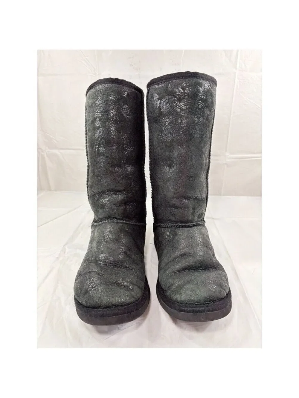 Ugg Classic Tall 5852 Black Paisley Boots Women's Size 5